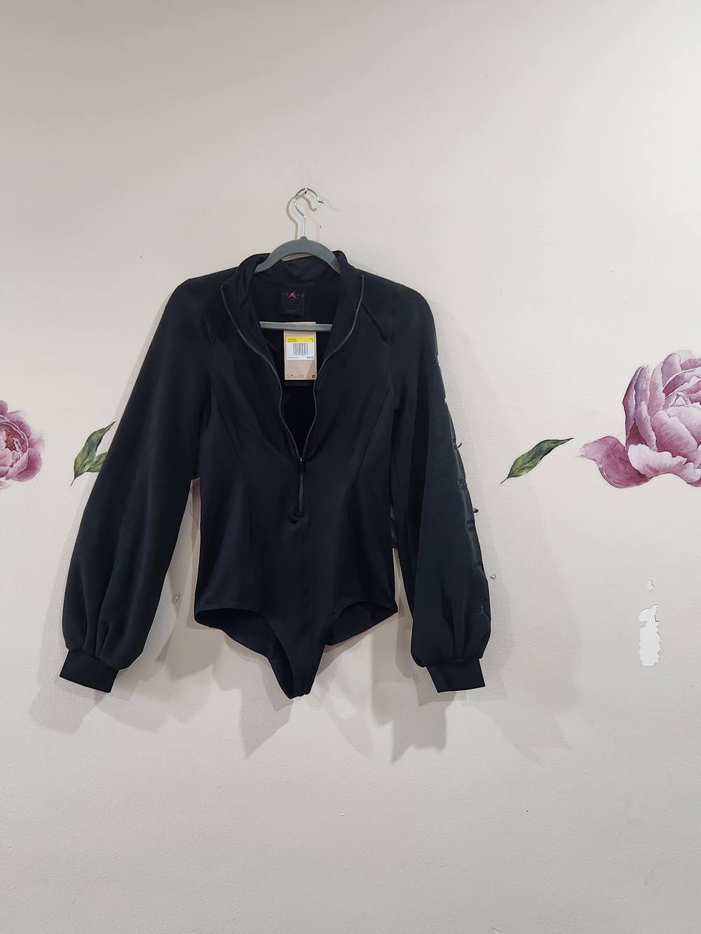 Jordan Black Long-Sleeve Zip-Up Bodysuit with Balloon Sleeves